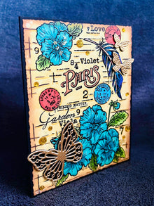 Vintage Floral Poster Gold Butterflies Blank Card