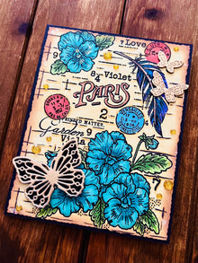 Vintage Floral Poster Gold Butterflies Blank Card