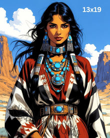 Turquoise Desert Beauty | Native American Woman Portrait | Bold Tribal Jewelry Fantasy Print | Southwest Canyon Art | 2 Sizes