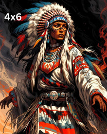 War Chief in Flames | Fierce Native American Warrior Portrait | Epic Feathered Headdress Fantasy Print | 2 Sizes