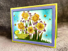 Yellow and Purple Daffodils Sending Birthday Wishes Card