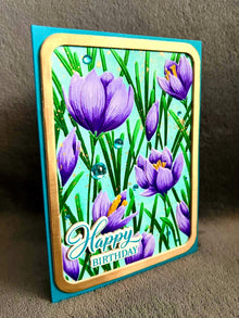 Embossed Purple Crocus Flowers Happy Birthday Card