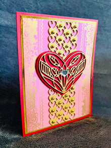 Red Heart with Gold Detailing and Gold Studded Heart Center Panel Blank Love Card