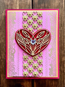 Red Heart with Gold Detailing and Gold Studded Heart Center Panel Blank Love Card