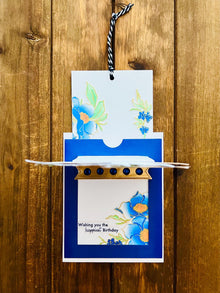 Golden Bird and Blue Florals Interactive Sliding Easel Birthday Card