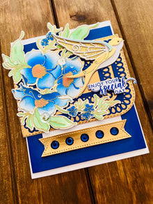 Golden Bird and Blue Florals Interactive Sliding Easel Birthday Card