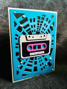Retro Cassette Tape Teal Radial Geometric Design Hit the Beat Now Blank Card