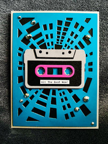 Retro Cassette Tape Teal Radial Geometric Design Hit the Beat Now Blank Card