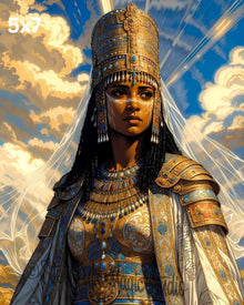 Regal Fantasy Armor Art Print – Golden Crown Portrait, Ornate Gemstone Illustration, High‑Detail Majestic Artwork | 2 Sizes