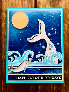 Gold Moon, Mermaid Fishtail and Narwhal Happy Birthday Card
