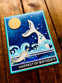 Gold Moon, Mermaid Fishtail and Narwhal Happy Birthday Card