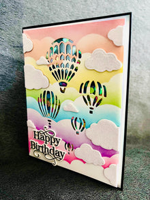 Hot Air Balloon Windows and Glitter Clouds Happy Birthday Shaker Card