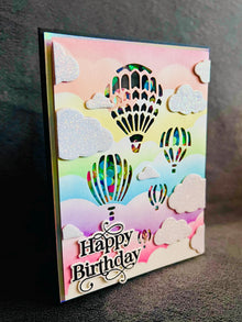 Hot Air Balloon Windows and Glitter Clouds Happy Birthday Shaker Card