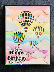 Hot Air Balloon Windows and Glitter Clouds Happy Birthday Shaker Card
