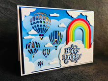 Rainbow and Glitter Clouds Hot Air Balloon Windows Happy Birthday Shaker Card