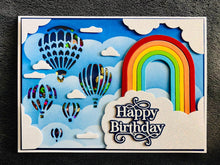 Rainbow and Glitter Clouds Hot Air Balloon Windows Happy Birthday Shaker Card