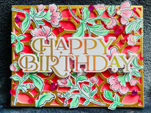 Pink Floral Blooms On Gold Decorative Fence Birthday Card