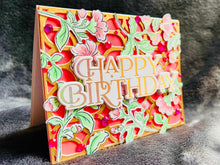 Pink Floral Blooms On Gold Decorative Fence Birthday Card