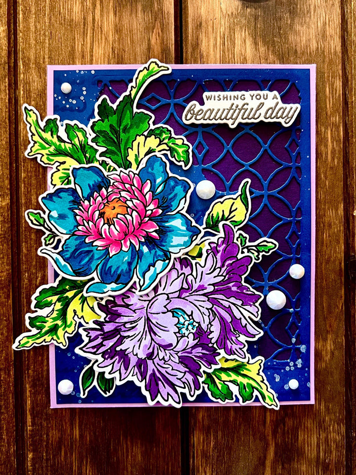 Exquisite Lavender and Teal Blooms Wishing You A Beautiful Day Card