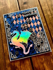 Holographic Silver Dragon Mixed Media Background Happy Birthday Card