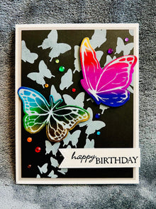 Vibrant Rainbow Foiled Butterflies and Silhouette Cluster Birthday Card – Perfect for Celebrations
