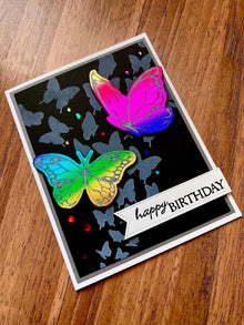 Vibrant Rainbow Foiled Butterflies and Silhouette Cluster Birthday Card – Perfect for Celebrations