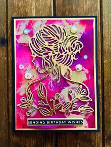Gold Silhouette Birthday Card: Alcohol Ink, Gem Accents