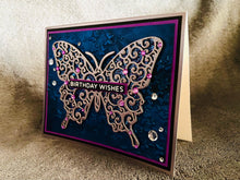 Silver Outlined Midnight Blue Colored Glitter Butterfly Birthday Wishes Card