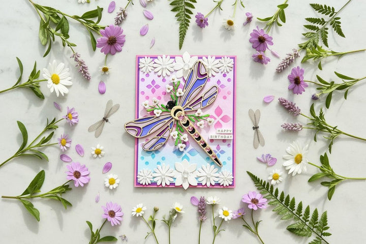 Floral Dragonfly Themed Happy Birthday Card