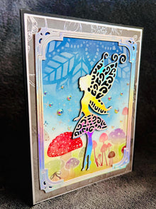 Silver Fairy and Mushrooms in a Frame Blank Card