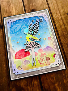 Silver Fairy and Mushrooms in a Frame Blank Card