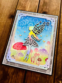 Silver Fairy and Mushrooms in a Frame Blank Card