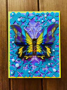 Dimensional Butterfly Blank Card: Teal Floral Frame, Pearls