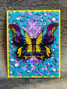 Dimensional Butterfly Blank Card: Teal Floral Frame, Pearls