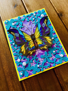 Dimensional Butterfly Blank Card: Teal Floral Frame, Pearls
