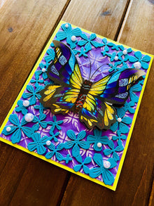 Dimensional Butterfly Blank Card: Teal Floral Frame, Pearls
