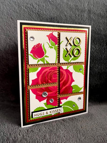 Postage Stamp Style Layout Rose XOXO Hugs and Kisses Card
