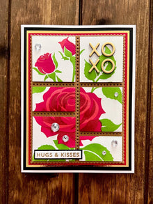 Postage Stamp Style Layout Rose XOXO Hugs and Kisses Card