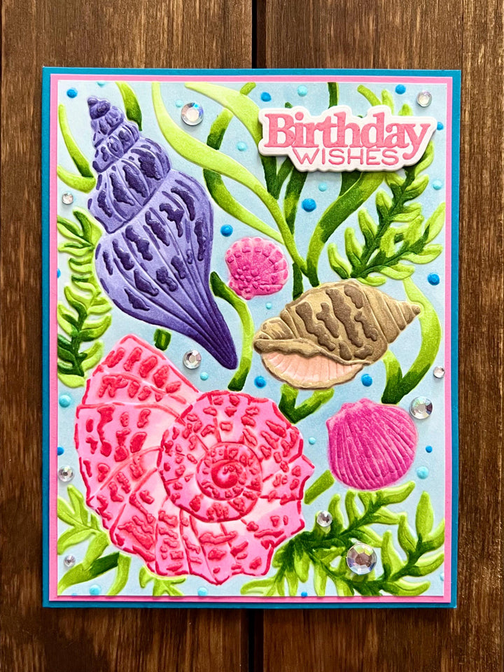 Embossed Seashells and Seaweed Birthday Wishes Card