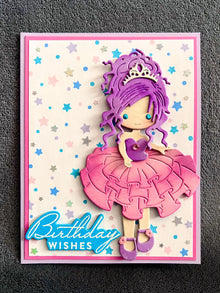 Purple Haired Princess and Star Background Birthday Wishes Card