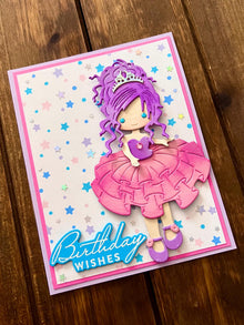 Purple Haired Princess and Star Background Birthday Wishes Card