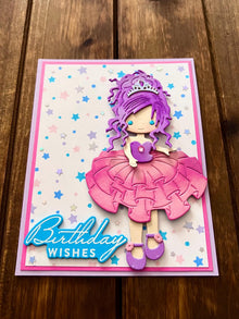 Purple Haired Princess and Star Background Birthday Wishes Card