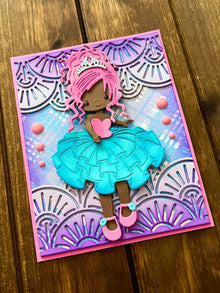 Pink Haired Princess in Pink and Blue Dress Blank Card