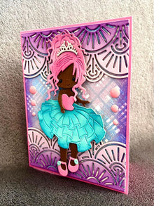Pink Haired Princess in Pink and Blue Dress Blank Card