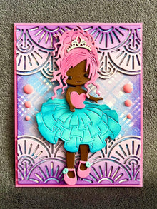 Pink Haired Princess in Pink and Blue Dress Blank Card