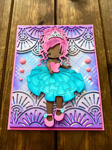 Pink Haired Princess in Pink and Blue Dress Blank Card