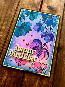 Watercolored Abstract Hanging Florals Happy Birthday Card