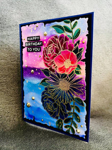 Watercolored Stylized Stitched Floral Cluster Happy Birthday To You Card