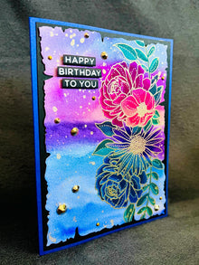Watercolored Stylized Stitched Floral Cluster Happy Birthday To You Card