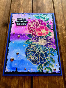 Watercolored Stylized Stitched Floral Cluster Happy Birthday To You Card